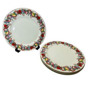 Royal Seasons Christmas Dinner Plates 10.5 Inches Fruit Ribbon Design Set